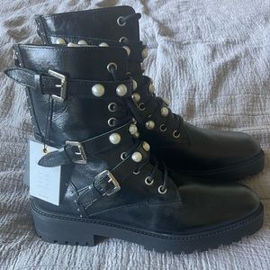 NWT Zara leather boots with pearls